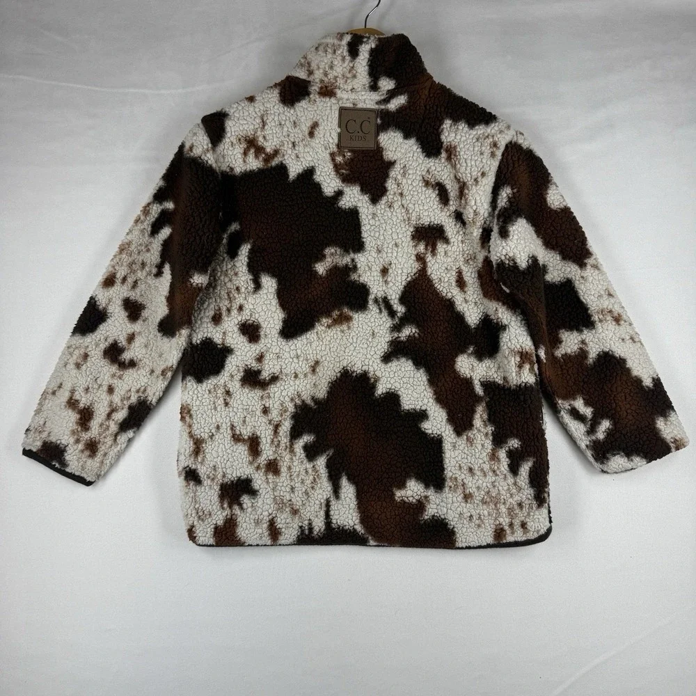 Girlie Girl Originals Girls Youth M Cow Print Sherpa Fleece 1/4 Zip Pullover